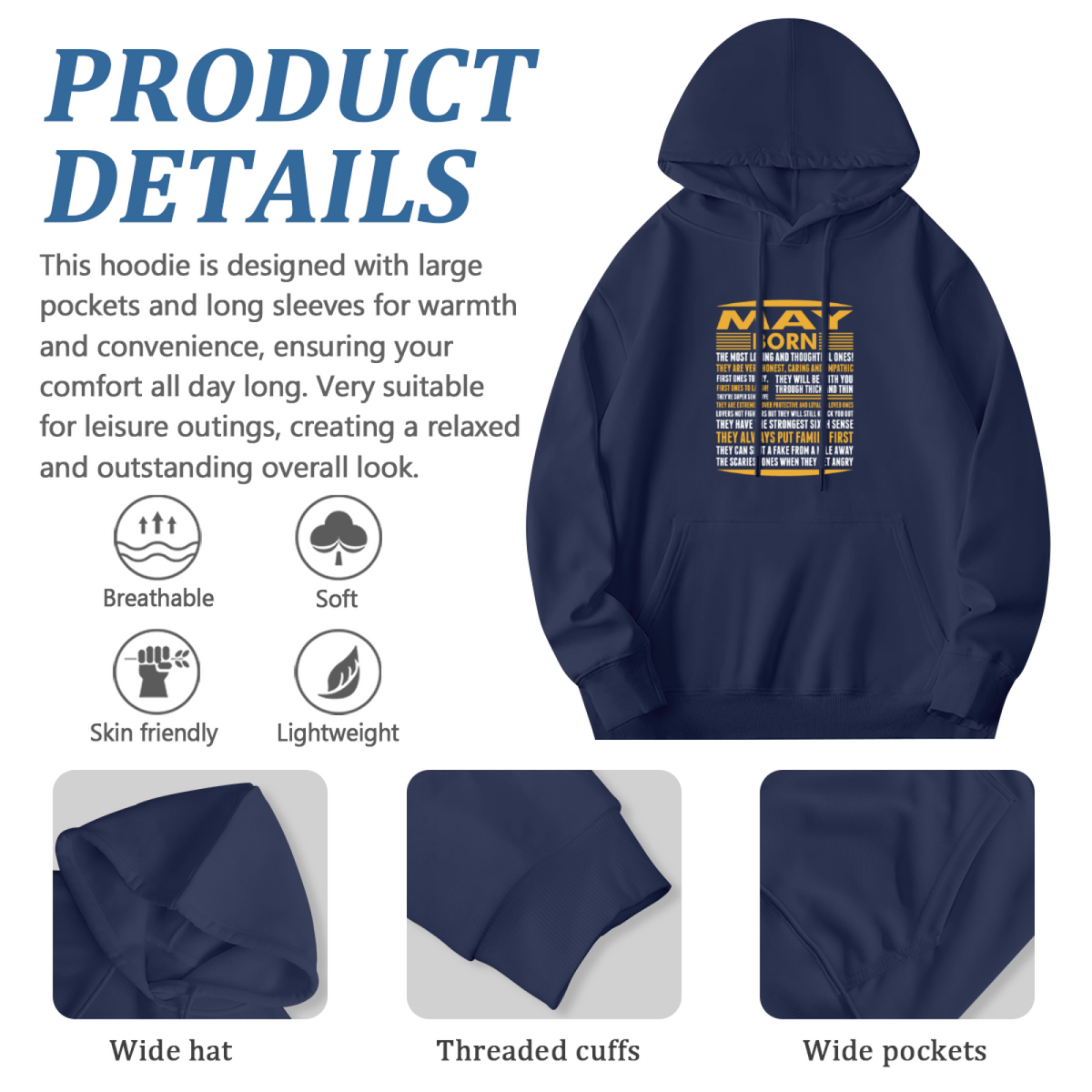 May Born Personality Traits Typography Hoodie