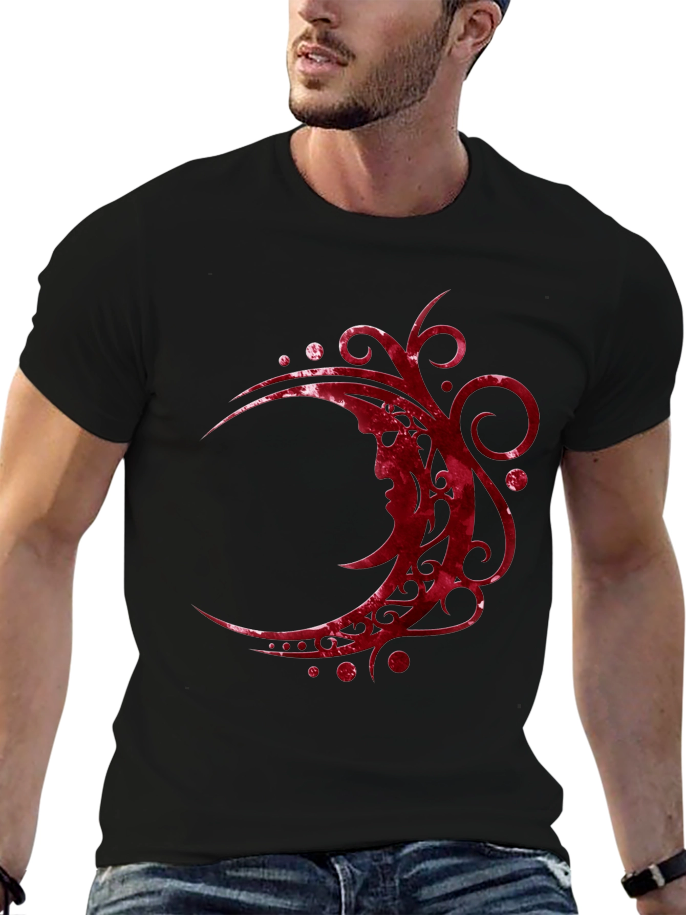 Tribal Moon Graphic Tee - Stylish Mens Black T-Shirt