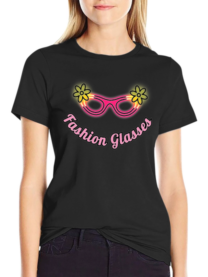 Fun Fashion Glasses Graphic Tee - Black