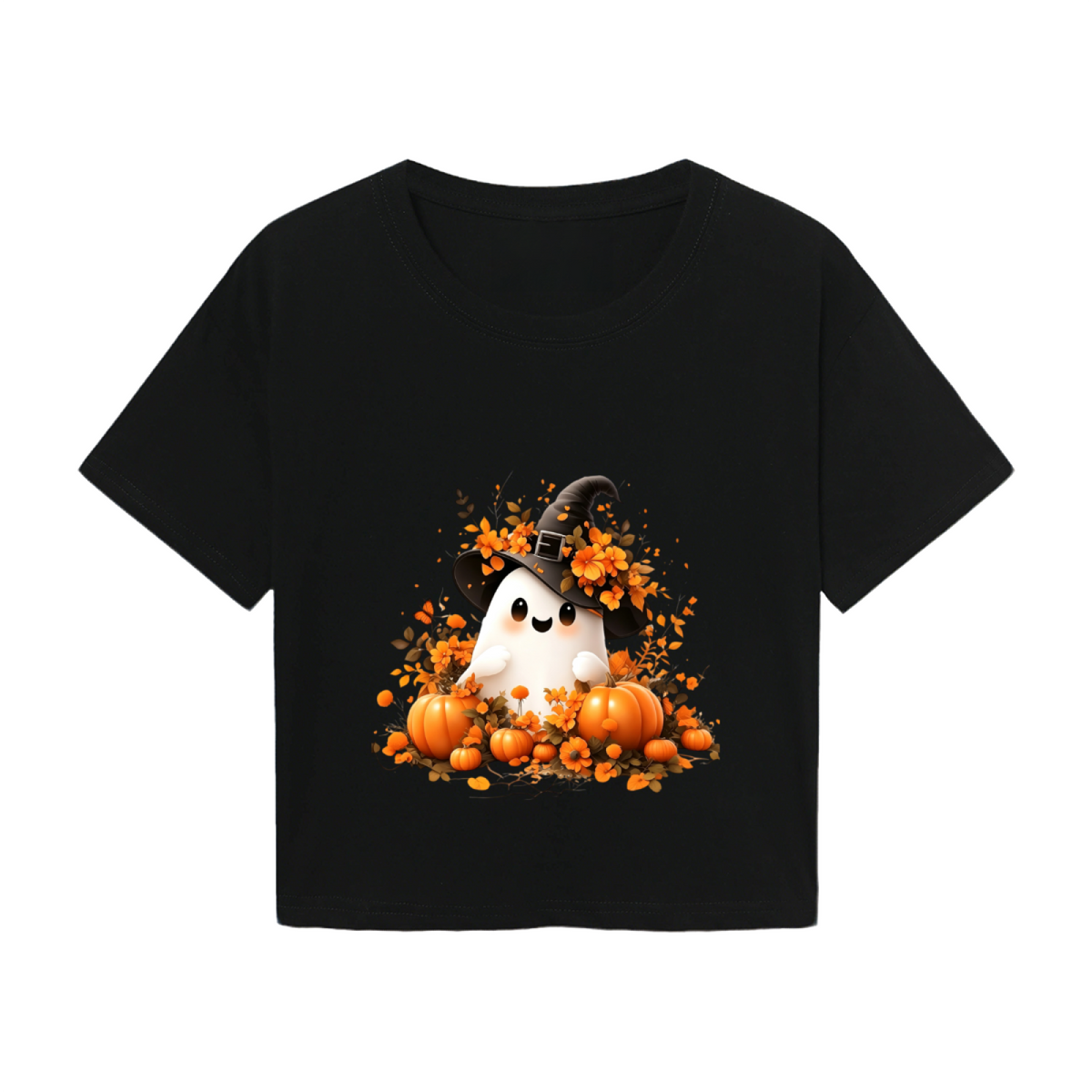 Cute Ghost Witch Hat Pumpkin Fall Halloween Crop Top