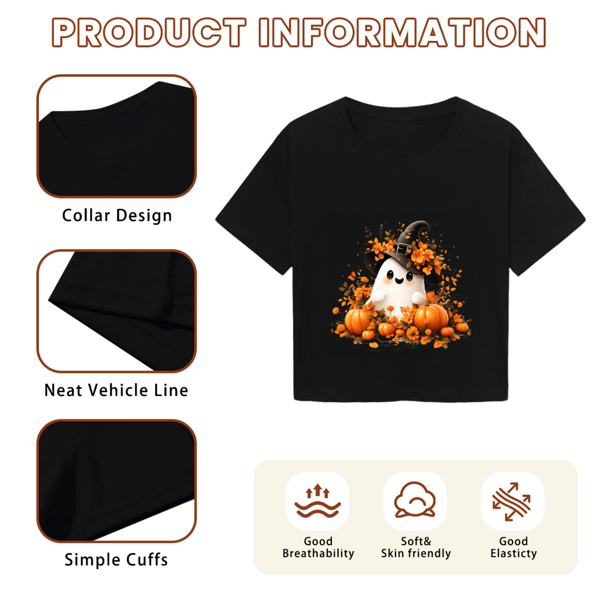 Cute Ghost Witch Hat Pumpkin Fall Halloween Crop Top