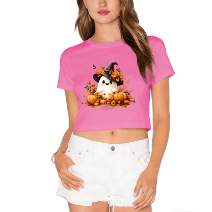 Cute Ghost Witch Hat Pumpkin Fall Halloween Crop Top