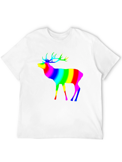 Rainbow Deer Graphic Tee - Black Cotton T-Shirt
