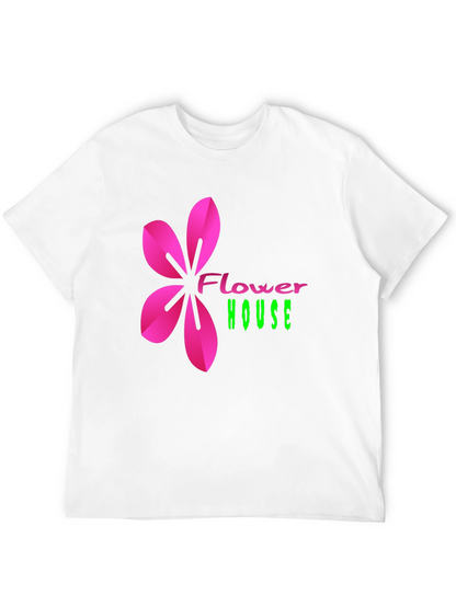 Flower House Graphic Print Tee - Casual Black T-Shirt