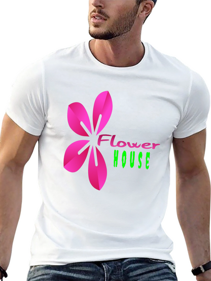 Flower House Graphic Print Tee - Casual Black T-Shirt