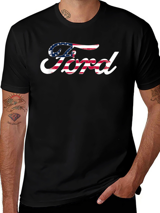 American Flag Ford Logo Black T-Shirt