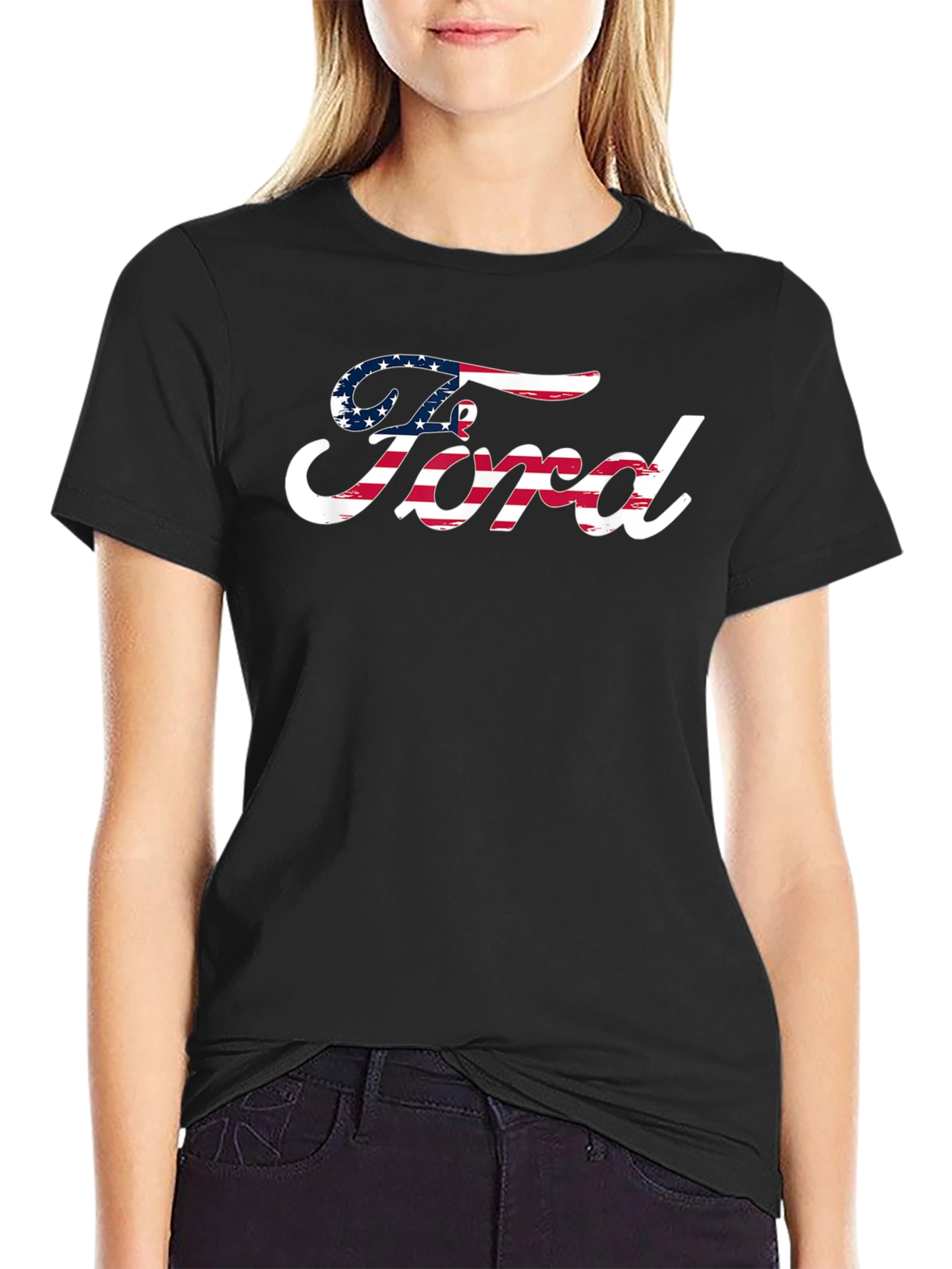 American Flag Ford Logo Black T-Shirt
