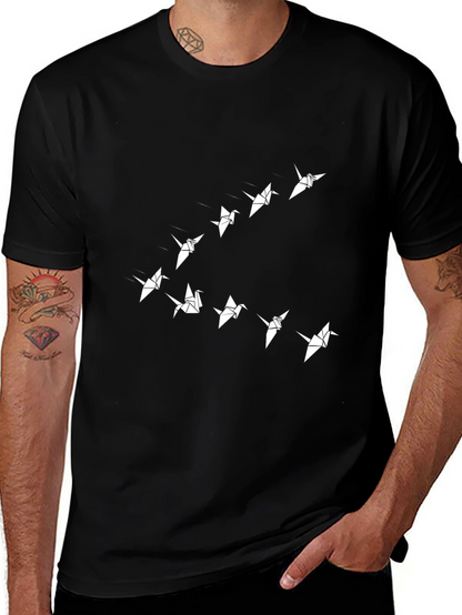 Origami Birds Graphic Tee - Stylish Black T-Shirt