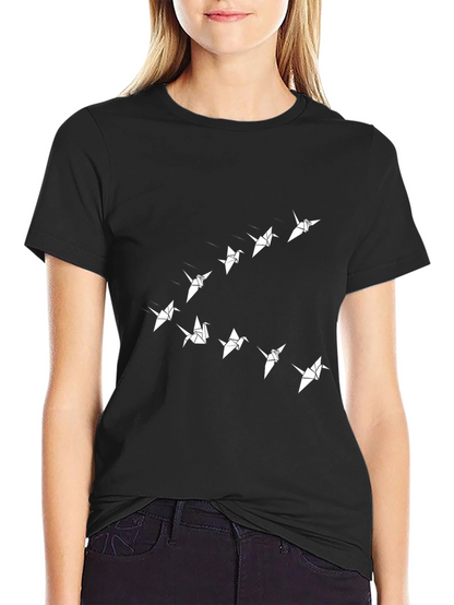 Origami Birds Graphic Tee - Stylish Black T-Shirt