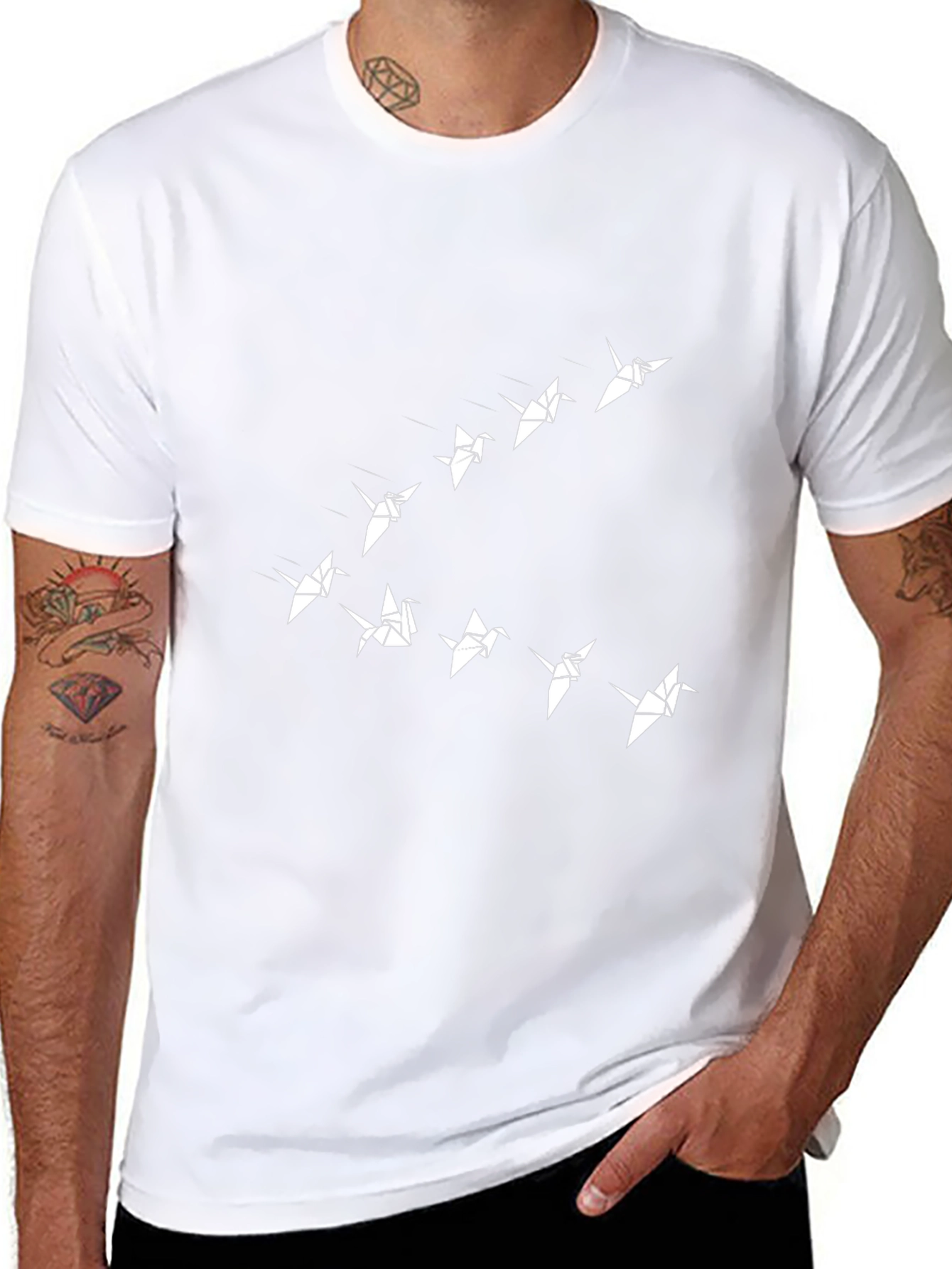 Origami Birds Graphic Tee - Stylish Black T-Shirt