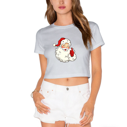 Retro Vintage Santa Claus Shhh Gesture Christmas Party Women Crop Top
