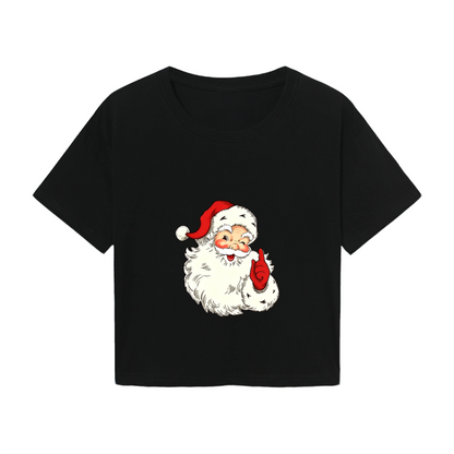Retro Vintage Santa Claus Shhh Gesture Christmas Party Women Crop Top