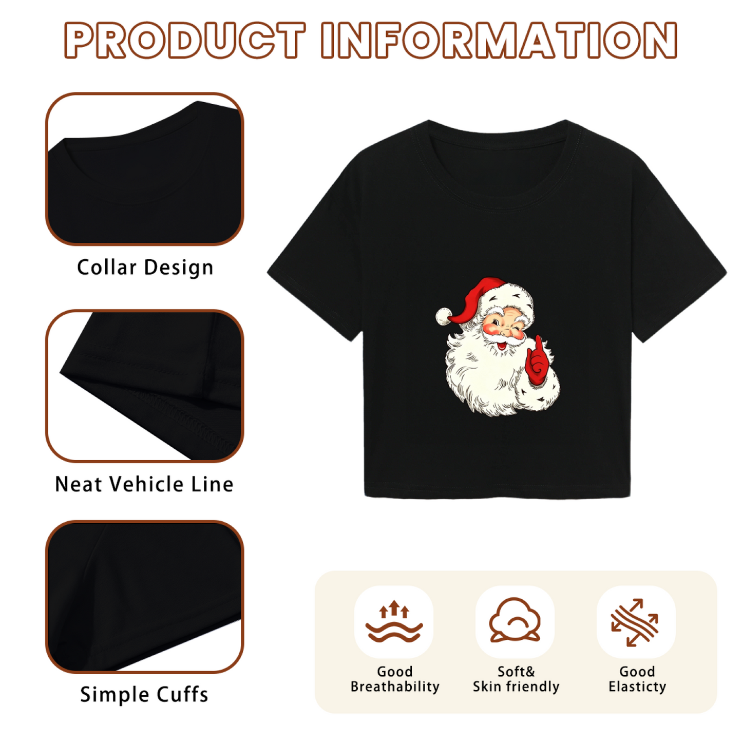 Retro Vintage Santa Claus Shhh Gesture Christmas Party Women Crop Top