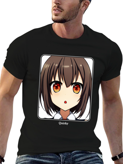 Quirky Anime Girl Graphic Black T-Shirt