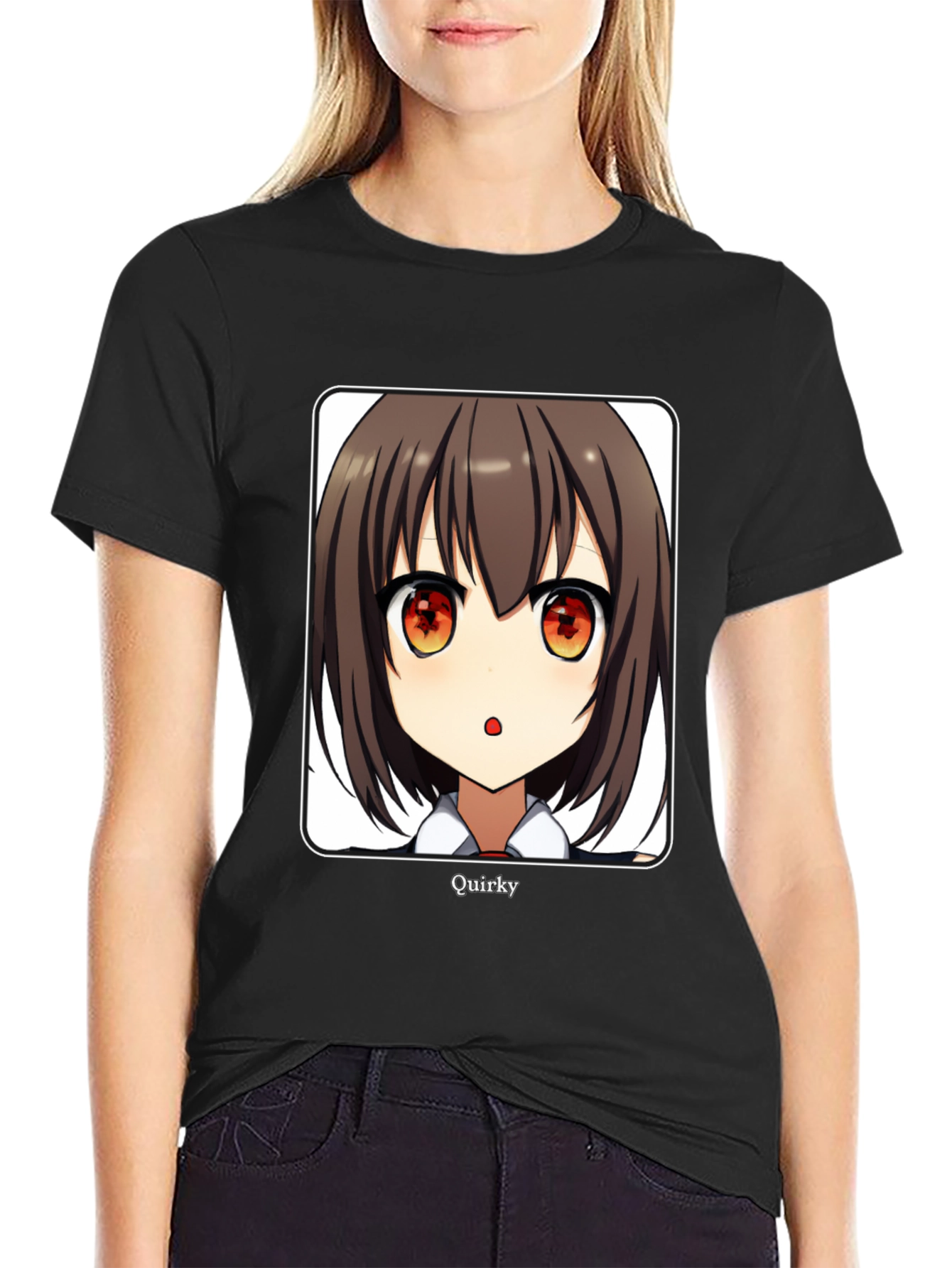Quirky Anime Girl Graphic Black T-Shirt