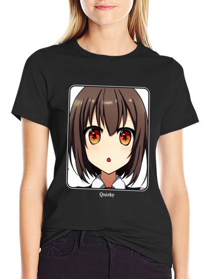 Quirky Anime Girl Graphic Black T-Shirt