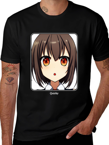 Quirky Anime Girl Graphic Black T-Shirt
