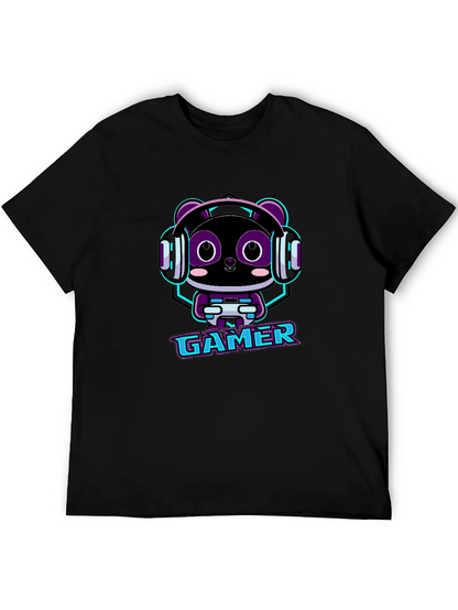 Gamer Panda Graphic T-Shirt - Black Cotton Tee