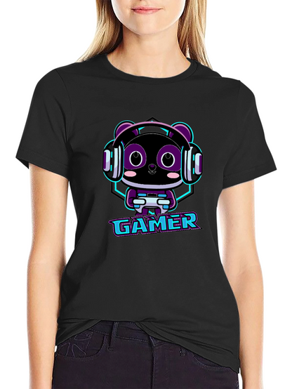 Gamer Panda Graphic T-Shirt - Black Cotton Tee