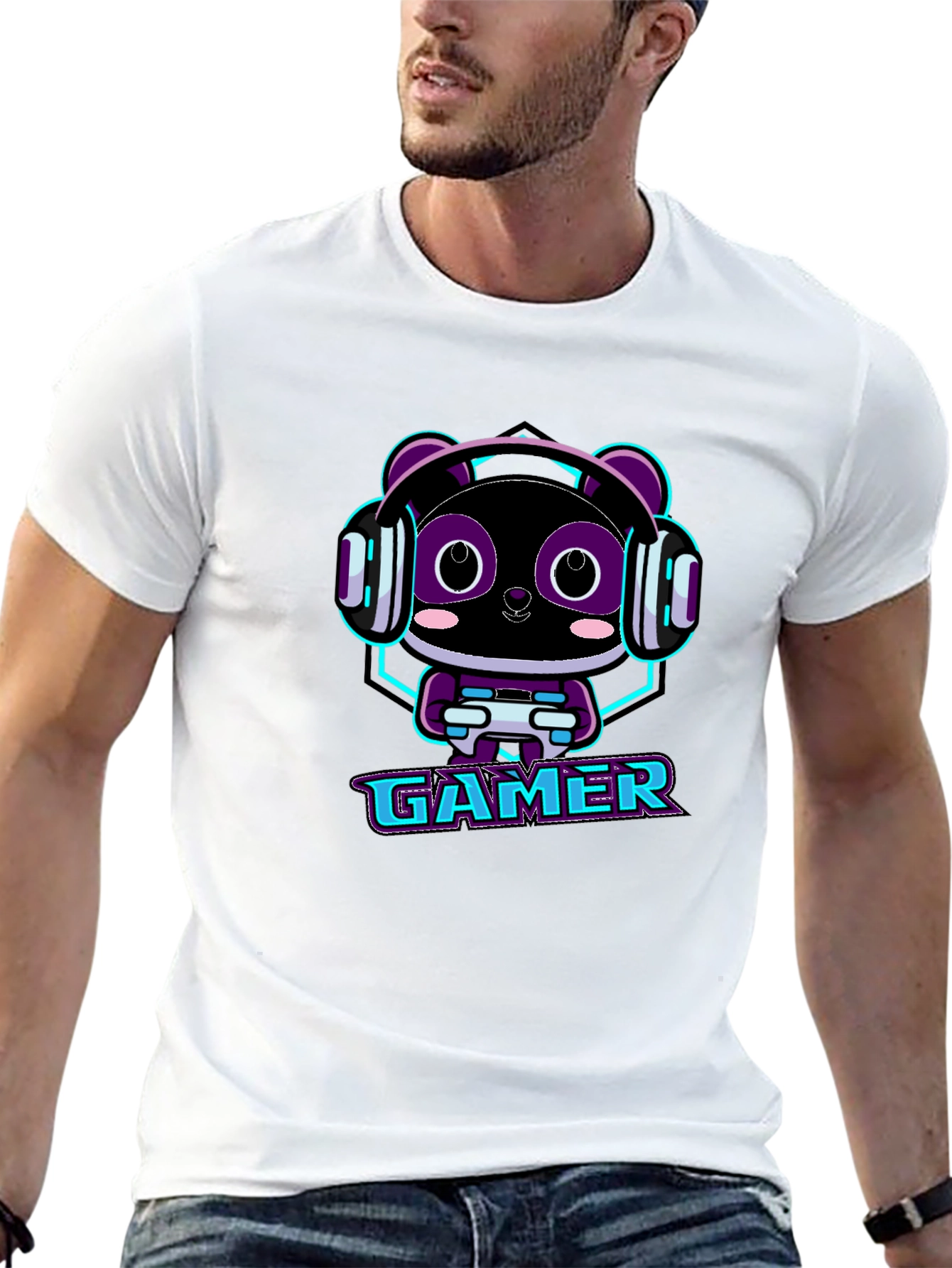 Gamer Panda Graphic T-Shirt - Black Cotton Tee