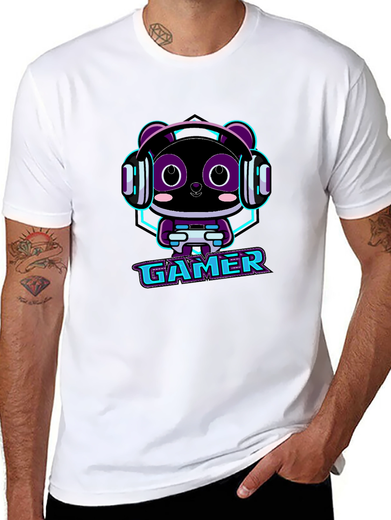 Gamer Panda Graphic T-Shirt - Black Cotton Tee