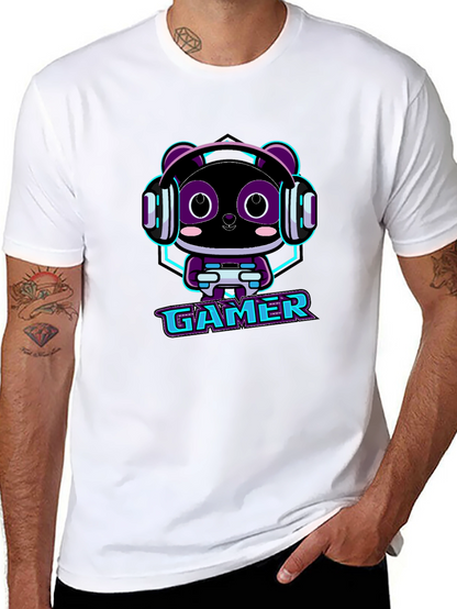 Gamer Panda Graphic T-Shirt - Black Cotton Tee