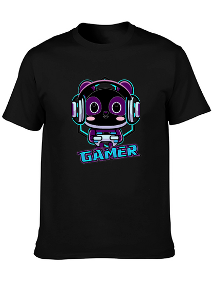 Gamer Panda Graphic T-Shirt - Black Cotton Tee