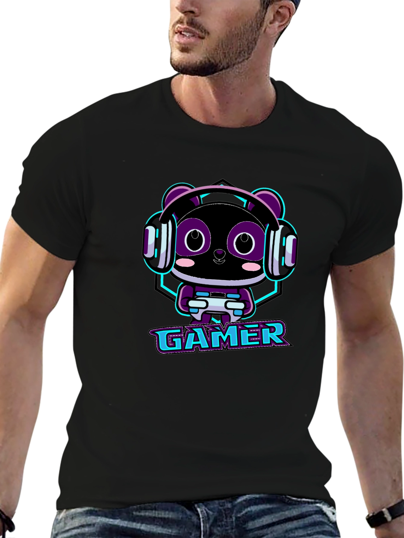 Gamer Panda Graphic T-Shirt - Black Cotton Tee
