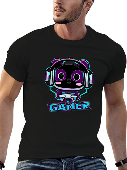 Gamer Panda Graphic T-Shirt - Black Cotton Tee
