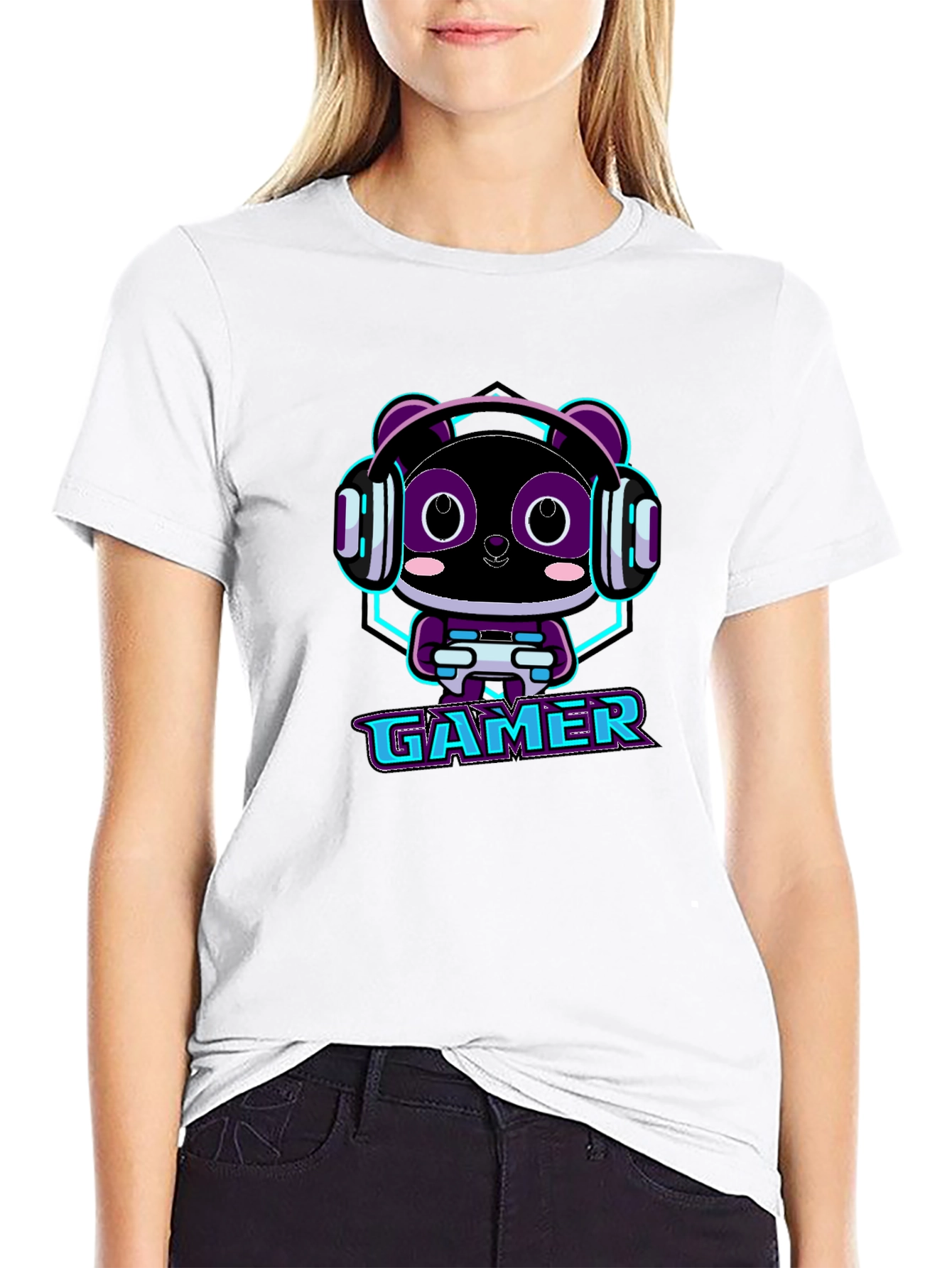 Gamer Panda Graphic T-Shirt - Black Cotton Tee