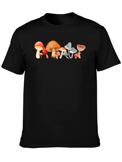 Mushroom Print Black Cotton Tee