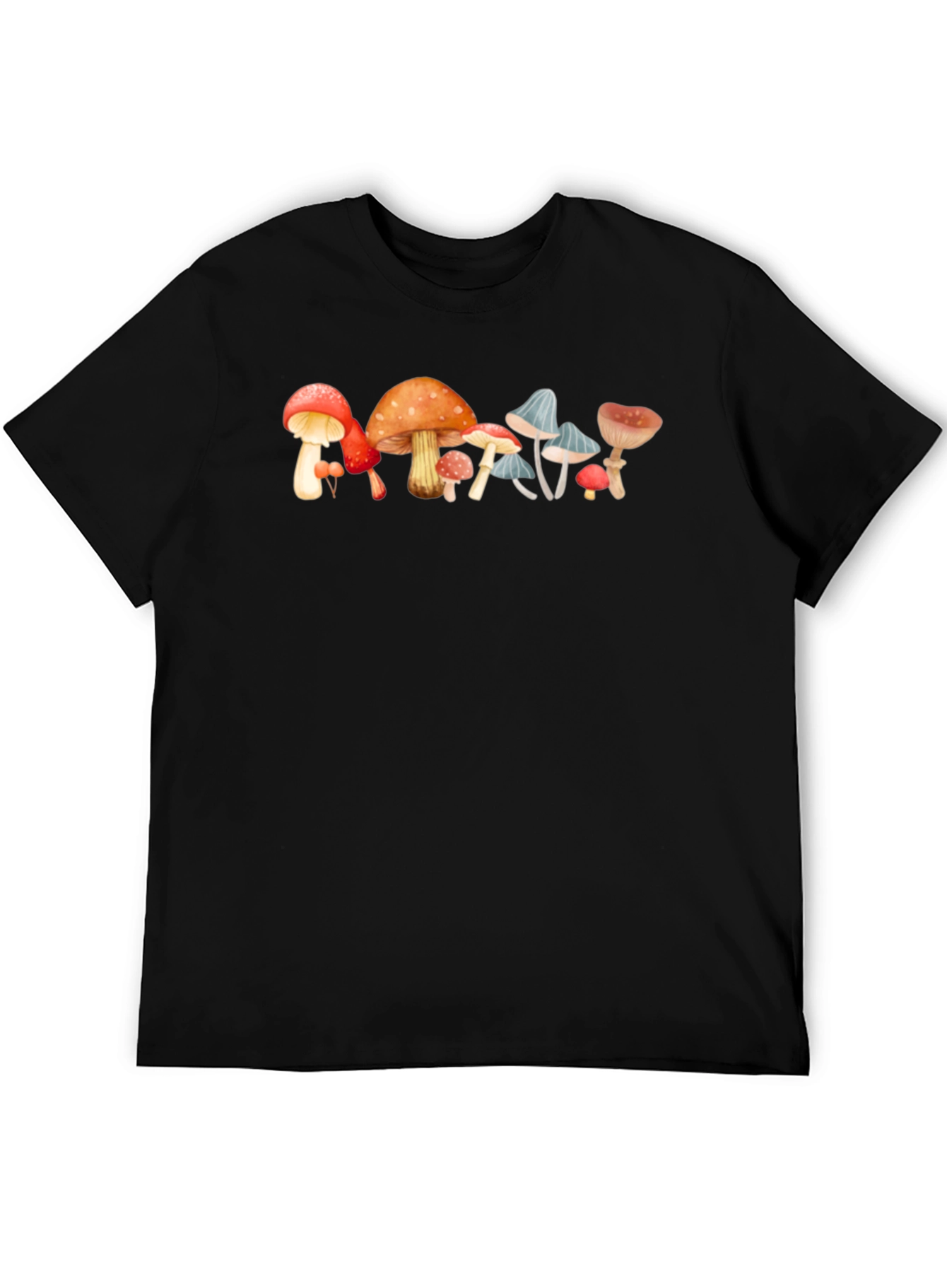 Mushroom Print Black Cotton Tee