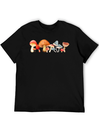 Mushroom Print Black Cotton Tee