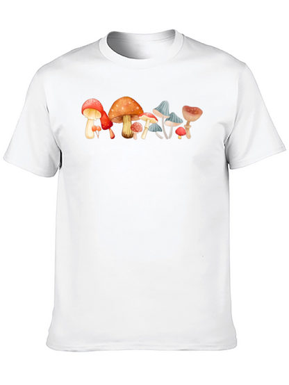 Mushroom Print Black Cotton Tee