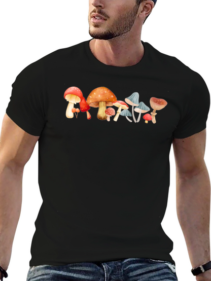 Mushroom Print Black Cotton Tee