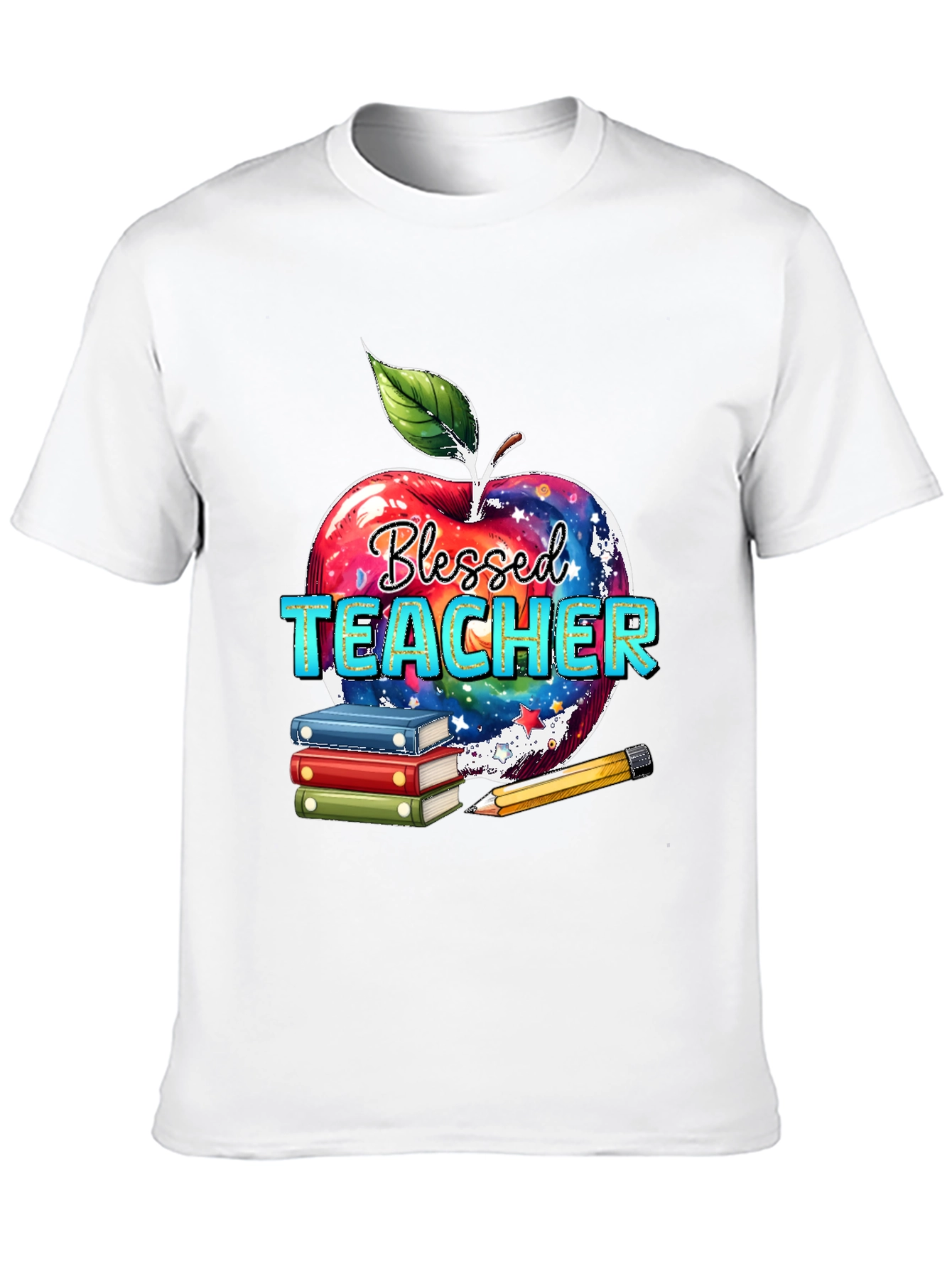 Blessed Teacher T-Shirt Apple Books Pencil Design