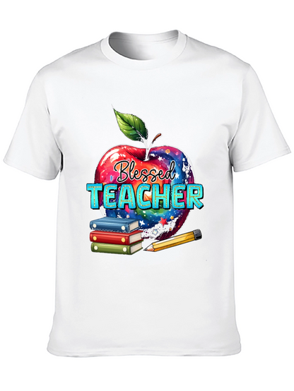 Blessed Teacher T-Shirt Apple Books Pencil Design