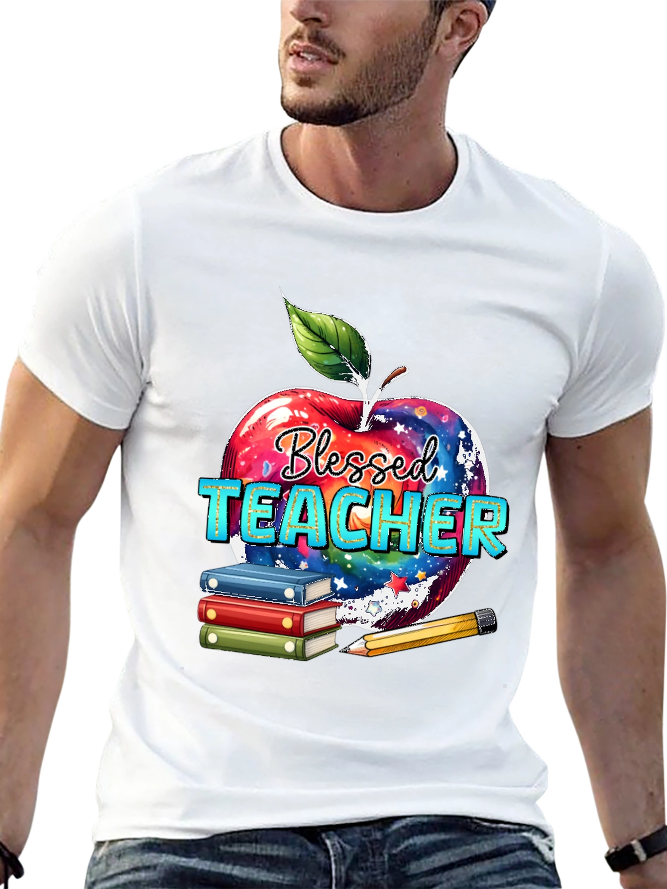 Blessed Teacher T-Shirt Apple Books Pencil Design