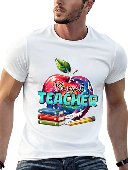 Blessed Teacher T-Shirt Apple Books Pencil Design
