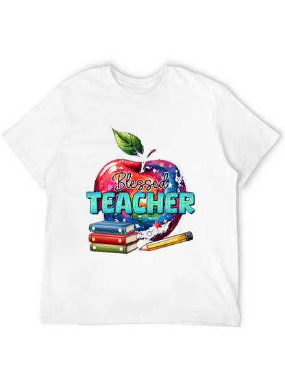 Blessed Teacher T-Shirt Apple Books Pencil Design