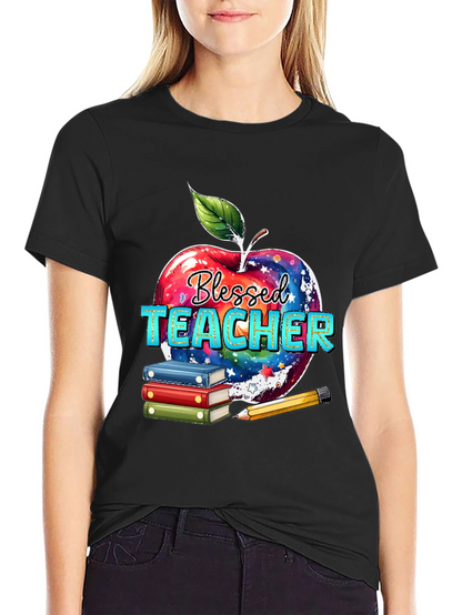 Blessed Teacher T-Shirt Apple Books Pencil Design