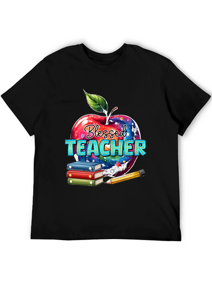 Blessed Teacher T-Shirt Apple Books Pencil Design