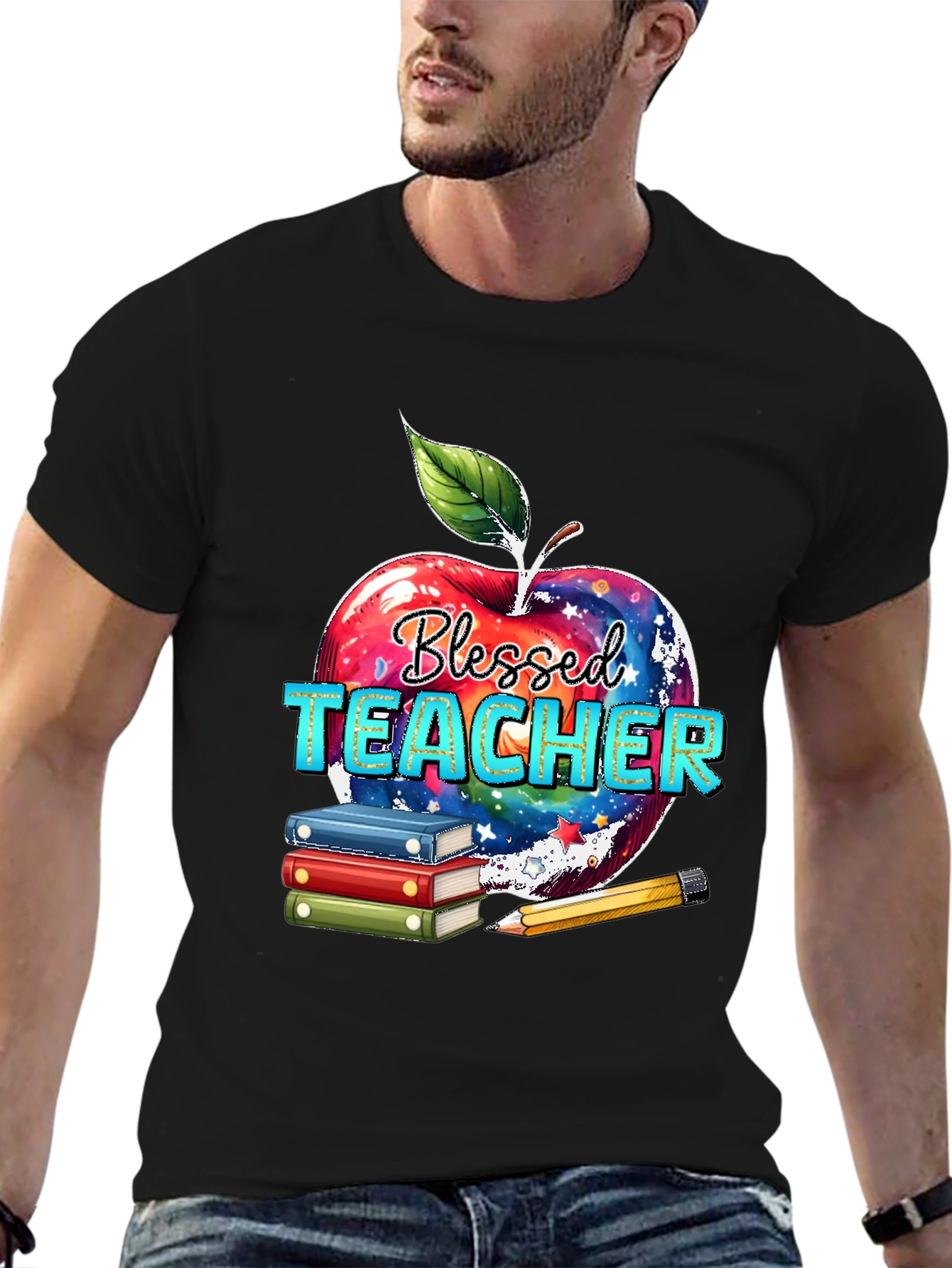 Blessed Teacher T-Shirt Apple Books Pencil Design