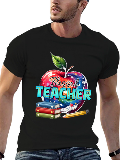 Blessed Teacher T-Shirt Apple Books Pencil Design