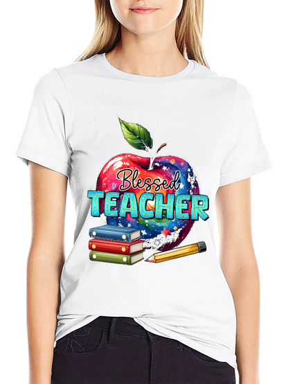 Blessed Teacher T-Shirt Apple Books Pencil Design