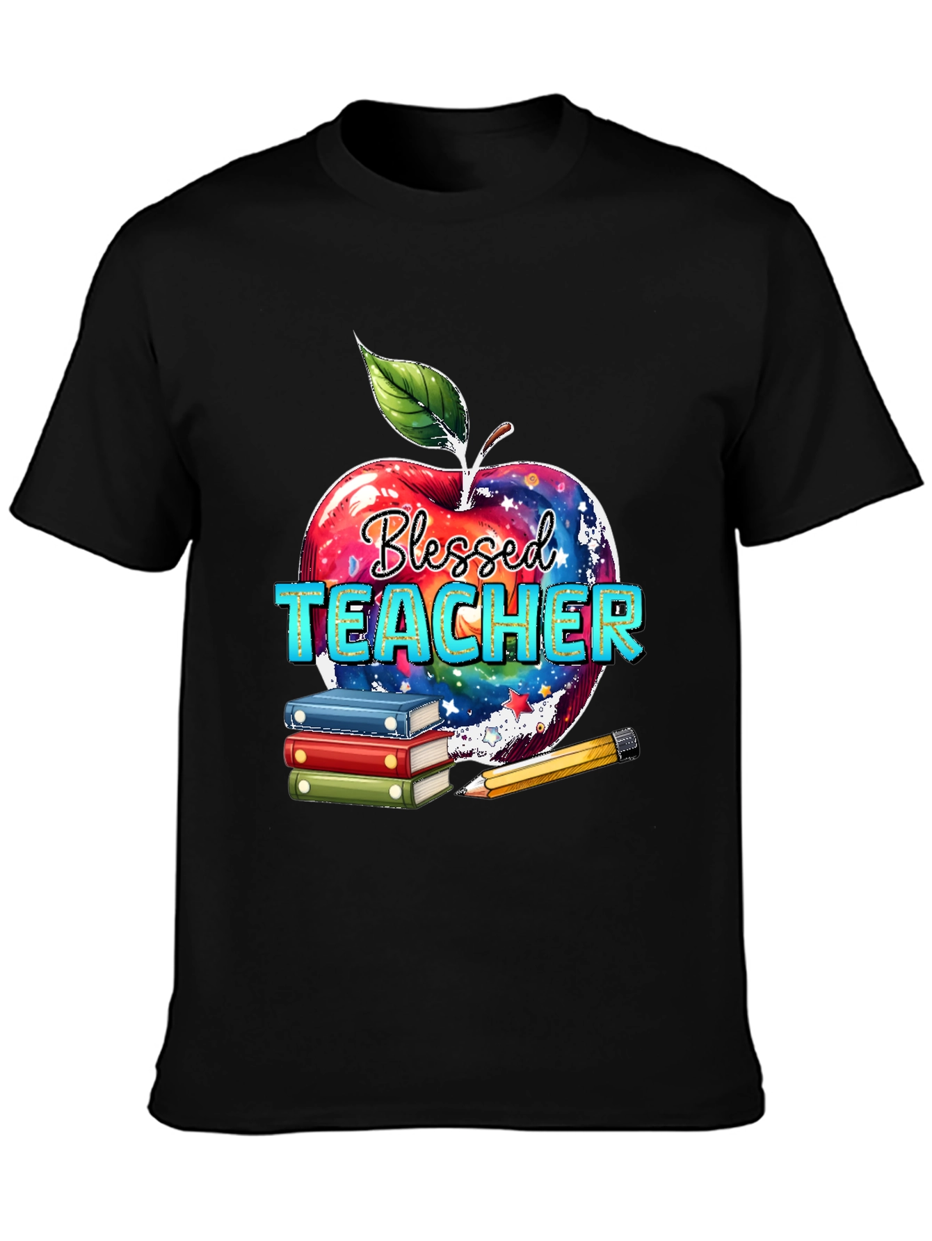 Blessed Teacher T-Shirt Apple Books Pencil Design