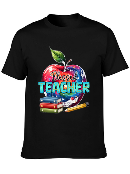 Blessed Teacher T-Shirt Apple Books Pencil Design