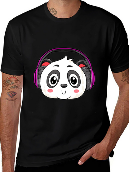 Cute Panda Headphones Graphic T-Shirt