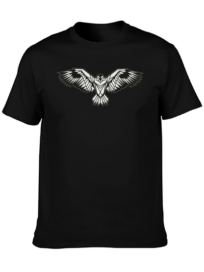 Mens Black T-Shirt with White Eagle Graphic