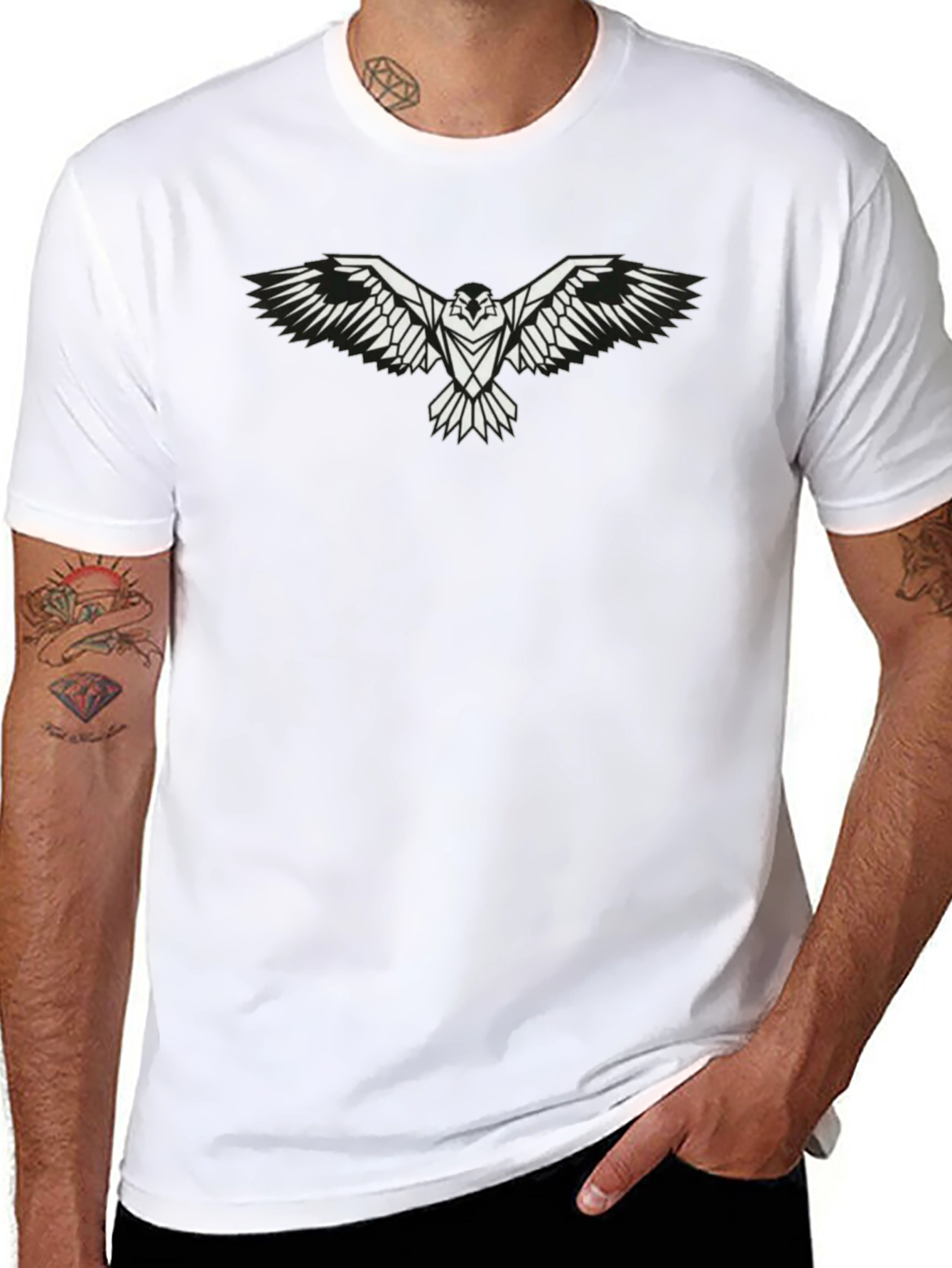 Mens Black T-Shirt with White Eagle Graphic